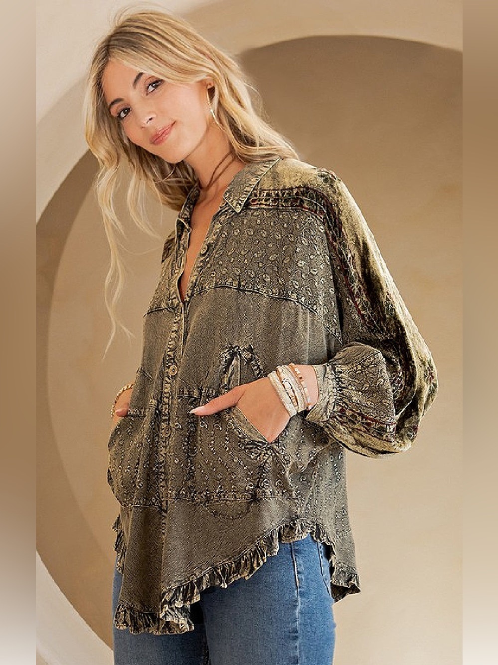 Olive Green Boho Embroidered Women's Poncho Sweater